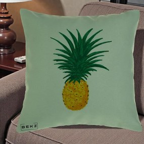 Perna Decorativa Ananas Tropical, 40x40 cm, Verde, Husa Detasabila, Perna Inclusa, BEKZ®