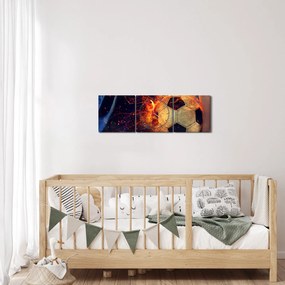 Tablou - Minge de fotbal în flăcări (cu ceas) (90x30 cm)