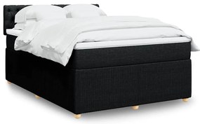 vidaXL Pat box spring cu saltea, negru, 140x190 cm, textil
