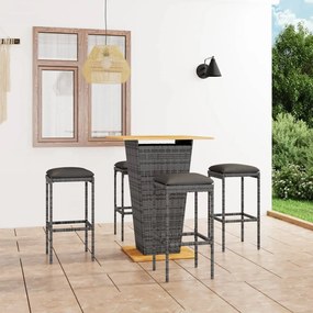 vidaXL Set mobilier bar de grădină cu perne, 5 piese, gri, poliratan