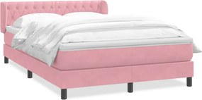 vidaXL Pat box spring cu saltea, roz, 160x220 cm, catifea