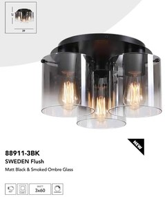 Plafoniera moderna Sweden 3L negru, fumuriu