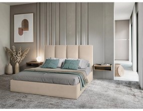 Pat matrimonial 160x200 cm bej tapițat cu spațiu de depozitare cu somieră Juniper – Mazzini Beds