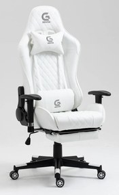 RESIGILATE- Scaun gaming, masaj in perna lombara, sezut benzi elastice sustinere suplimentara, suport picioare, funcție sezlong, 90-180 grade, SIG 5020, piele ecologica, Alb