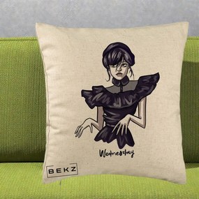 Perna Personalizata Wednesday Addams Dans Gotic, 40x40 cm, Bej, Husa Detasabila, Perna Inclusa, BEKZ®