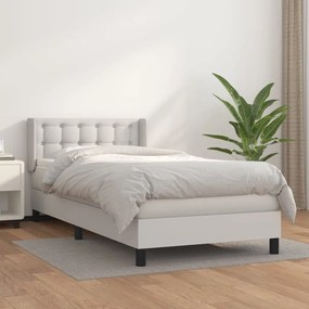 3130746 vidaXL Pat box spring cu saltea, alb, 80x200 cm, piele ecologică