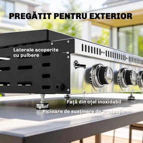 Grătar pe Gaz Outsunny, portabil de masă, cu tavă pentru grăsime, culoare neagră. | Aosom Romania