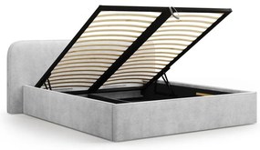 Pat matrimonial gri deschis tapițat cu spațiu de depozitare cu somieră 160x200 cm Elizabeth – Micadoni