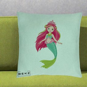 Perna Decorativa Sirena Roz cu Coroana, 40x40 cm, Verde Menta, Husa Detasabila, Perna Inclusa, BEKZ®