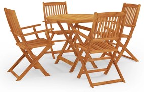 Set mobilier de exterior pliabil, 5 piese, lemn masiv eucalipt Cu cotiera  , 1