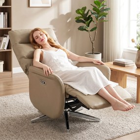 HOMCOM Fotoliu Electric Reclinabil și Rotativ cu Suport pentru Picioare, USB, Maro | Aosom Romania