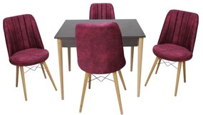 Set masă fixă Deco Wenge cu 4 scaune Apollo Bordo