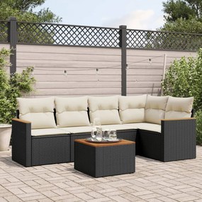 3225951 vidaXL Set mobilier de grădină cu perne, 6 piese, negru, poliratan