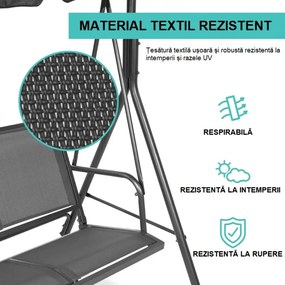 Balansoar de grădină, 3 locuri, cu baldachin și cadru din oțel, Gri