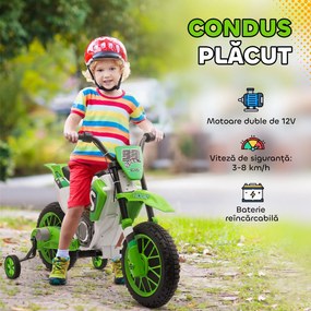 HOMCOM Motocicleta Electrica Copii 3-5 Ani 12V Baterie Recarregabil Rotite Verde | Aosom Romania