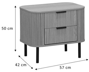 Noptiera Scandi cu 2 sertare culoarea lemn naturala cu picioare negre 57x42x50cm