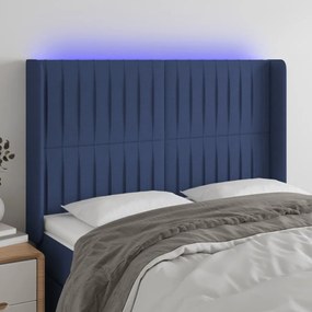 3124290 vidaXL Tăblie de pat cu LED, albastru, 147x16x118/128 cm, textil
