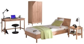 Set Complet Mobilier Camera Copii Forrest Oak, Pat 90x200 cm, Dulap cu 2 Uși, Noptieră și Birou, din Lemn de Stejar, Natur – Vipack