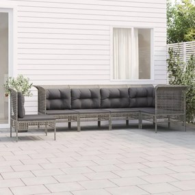 vidaXL Set mobilier de grădină cu perne, 6 piese, gri, poliratan