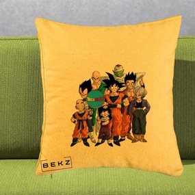 Perna Personalizata Dragon Ball Z Grup Complet, 40x40 cm, Galben, Husa Detasabila, Perna Inclusa, BEKZ®