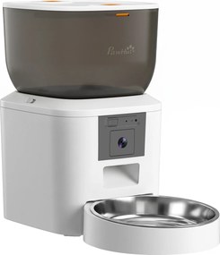 PawHut Distribuitor Automat de Hrană pentru Pisici și Câini 4L, WiFi 2,4G, Control din Aplicație cu Cameră, Bol, Alb | Aosom Romania