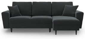 Colțar gri închis extensibil, cu spațiu de depozitare cu tapițerie din catifea Kyoto – Cosmopolitan Design