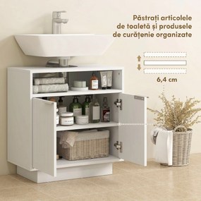 HOMCOM Dulap de Baie Sub Chiuvetă cu Raft Interior Ajustabil Alb | Aosom Romania