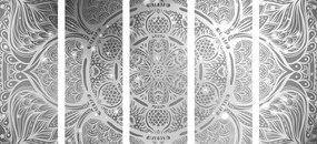 Tablou 5-piese Mandala indiene cu un fundal galactic în design alb-negru