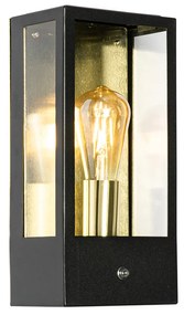 Aplică de perete exterioară neagră cu senzor crepuscular auriu - Rotterdam