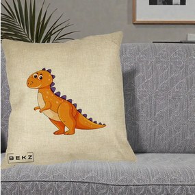 Perna Decorativa T-Rex Portocaliu, 40x40 cm, Crem, Husa Detasabila, Perna Inclusa, BEKZ®