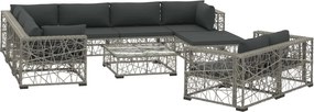 vidaXL Set mobilier de grădină cu perne, 10 piese, gri, poliratan