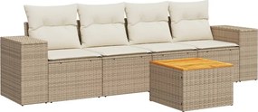 vidaXL Set canapele de grădină cu perne, 5 piese, bej, poliratan