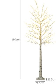 HOMCOM Brad de Mesteacăn cu 180 de Lumini LED Înălțime 180cm 3 Nivele de Luminozitate Alb | Aosom Romania