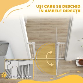 PawHut Barieră de Siguranță Interioară pentru Câini cu 2 Extensii și Ușă pentru Pisici, 76-104x77 cm, Alb | Aosom Romania