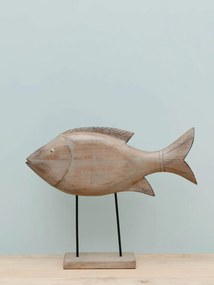 Decoratiune in forma de peste, din lemn reciclat, H51 Wooden Fish