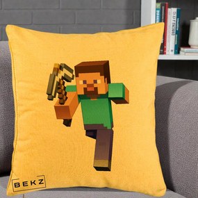 Perna Personalizata Minecraft Steve, 40x40 cm, Galben, Husa Detasabila, Perna Inclusa, BEKZ®