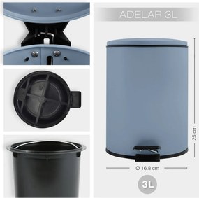 Coș de gunoi albastru deschis cu pedală din oțel 3 l Adelar – Spirella