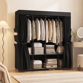 HOMCOM Dulap Textil Compact cu 5 Bare, 4 Rafturi, 6 Buzunare Laterale, Uși Antipraf cu Fermoar, Negru | Aosom Romania
