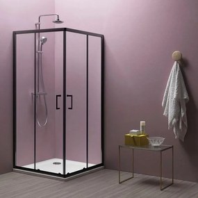 Cabina de dus patrata cu usi glisante Kolpasan Eco Quat 90x90 negru, 185 cm inaltime