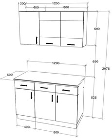 Set haaus V3, Stejar Sonoma Inchis/Alb, Blat Thermo 28 mm, L 120 cm