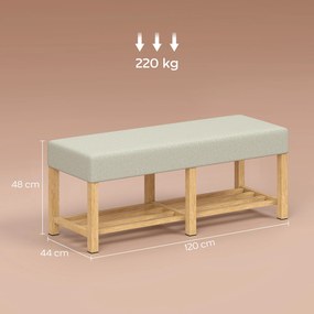 HOMCOM Banc pentru încălțăminte, banc de depozitare cu șezut capitonat, raft deschis, lemn de hevea, 120x44x48cm, lemn natural | Aosom Romania