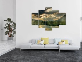 Tablou cu lac și soarele translucid (150x105 cm)
