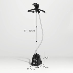 HOMCOM Aparat de Călcat Vertical cu Abur 1.4L cu Bară Extensibilă și 2 Roți Negru | Aosom Romania