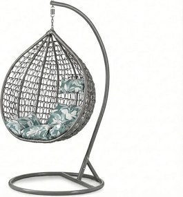 Scaun suspendat gri KOKON cu suport, perna verde-alb