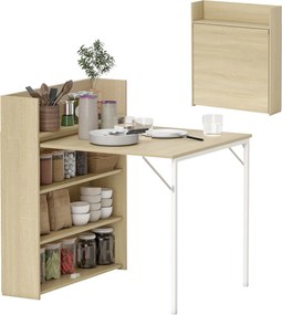 HOMCOM Masă pliabilă cu raft, design industrial, economisire de spațiu, pentru spații mici, 78,5 x 91 x 93 cm, Stejar | Aosom Romania