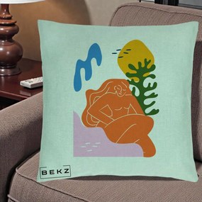 Perna Decorativa Femeie Portocalie Relaxata, 40x40 cm, Verde Menta, Husa Detasabila, Perna Inclusa, BEKZ®