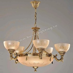 Lustra Armoni cu 5 Brate, Desing Clasic, Finisaj Bronz Antic, Abajur Crem - Bussy Lighting 3040-52-05A