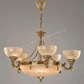 Lustra Armoni cu 5 Brate, Desing Clasic, Finisaj Bronz Antic, Abajur Crem - Bussy Lighting 3040-52-05A