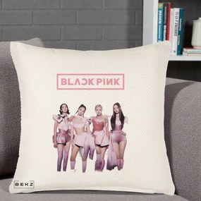 Perna Personalizata K-pop BLACKPINK Fotografie Grup Tinute Roz, 40x40 cm, Crem Reliefat, Husa Detasabila, Perna Inclusa, BEKZ®