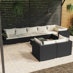 3102487 vidaXL Set mobilier de grădină cu perne, 9 piese, negru, poliratan